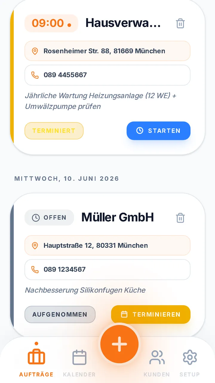 Auftragsliste mit Status-Pipeline