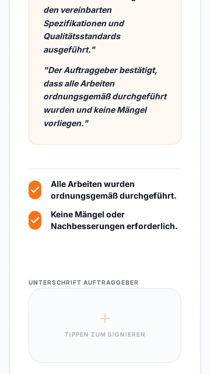 Abnahmeprotokoll mit digitaler Unterschrift
